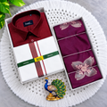 Premium Wine Maroon Men's Shirt, Dhoti & Zari Saree Couple Combo - CC024