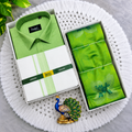 Premium Pista Green Men's Shirt, Dhoti & Zari Saree Couple Combo - CC024