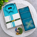 Premium Turquoise Men's Shirt, Dhoti & Zari Saree Couple Combo - CC024
