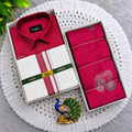 Premium Rani Pink Men's Shirt, Dhoti & Zari Saree Couple Combo - CC024