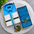 Premium Sky Blue Men's Shirt, Dhoti & Zari Saree Couple Combo - CC024