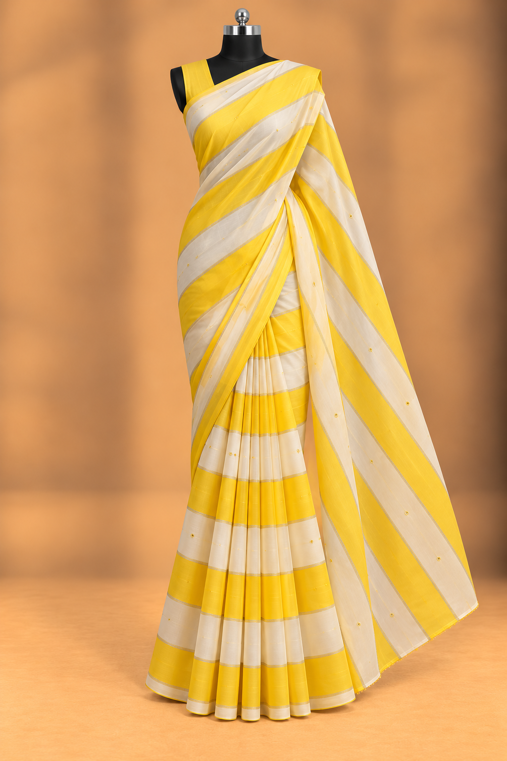 Soft Georgette Fabric with delicate gold foil prints and elegant stripe lines creates a stunning visual appeal