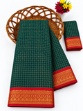 Elegant Bottle Green Mangalagiri Checks Cotton Saree with Zari Border - MG043