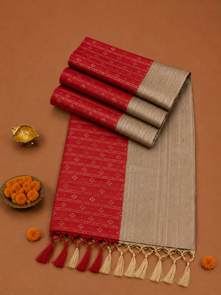 Premium Red Rich Antique Soft Silk Saree with Gold Zari - RS037