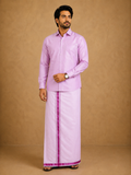 Premium Men's Baby Pink Tissue Dhoti with Matching Shirt Set - TDS026
