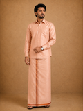 Premium Men's Copper Tissue Dhoti with Matching Shirt Set - TDS026