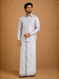 Premium Men's Silver Tissue Dhoti with Matching Shirt Set - TDS026