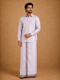 Premium Men's Mauve Tissue Dhoti with Matching Shirt Set - TDS026
