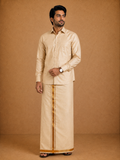 Premium Men's Gold Tissue Dhoti with Matching Shirt Set - TDS026