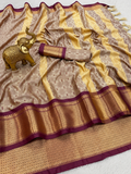 Premium Beige Meenakari Checks Weave Art Silk Saree - SS023