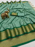 Premium Sea Green Meenakari Checks Weave Art Silk Saree - SS023
