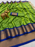 Premium Parrot Green Meenakari Checks Weave Art Silk Saree - SS023