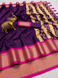 Premium Deep Purple Meenakari Checks Weave Art Silk Saree - SS023