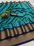 Premium Turquoise Teal Meenakari Checks Weave Art Silk Saree - SS023