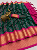 Premium Bottle Green Meenakari Checks Weave Art Silk Saree - SS023