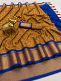 Premium Mustard Olive Meenakari Checks Weave Art Silk Saree - SS023