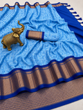 Premium Sky Blue Meenakari Checks Weave Art Silk Saree - SS023