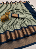 Premium Sage Green Meenakari Checks Weave Art Silk Saree - SS023