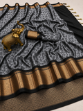 Premium Steel Grey Meenakari Checks Weave Art Silk Saree - SS023