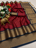 Premium Maroon Red Meenakari Checks Weave Art Silk Saree - SS023