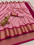 Premium Dusty Pink Meenakari Checks Weave Art Silk Saree - SS023