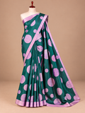 Premium Teal & Pink Polka Dots Fancy Crape Saree - FC048