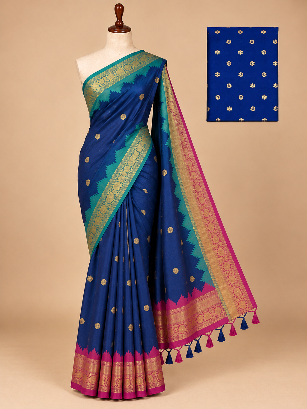 Premium Royal Blue Banarasi Semi Katan Soft Silk Saree - RB057
