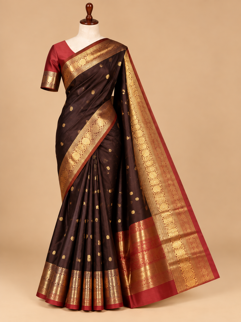 Premium Coffee Brown Banarasi Semi Katan Soft Silk Saree - CB055