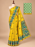Elite Mustard Yellow Floral Blossom Printed Linen Cotton Saree - LC057