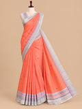 Elegant Peach Orange Semi Tussar Silkworm Saree with Zigzag Border - CB059