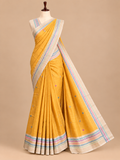 Elegant Mustard Yellow Semi Tussar Silkworm Saree with Zigzag Border - CB059