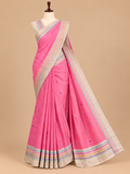 Elegant PInk Semi Tussar Silkworm Saree with Zigzag Border - CB059