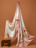 Elegant Ivory & Pink Imperial Flora Print Fancy Organza Saree - FLORA035