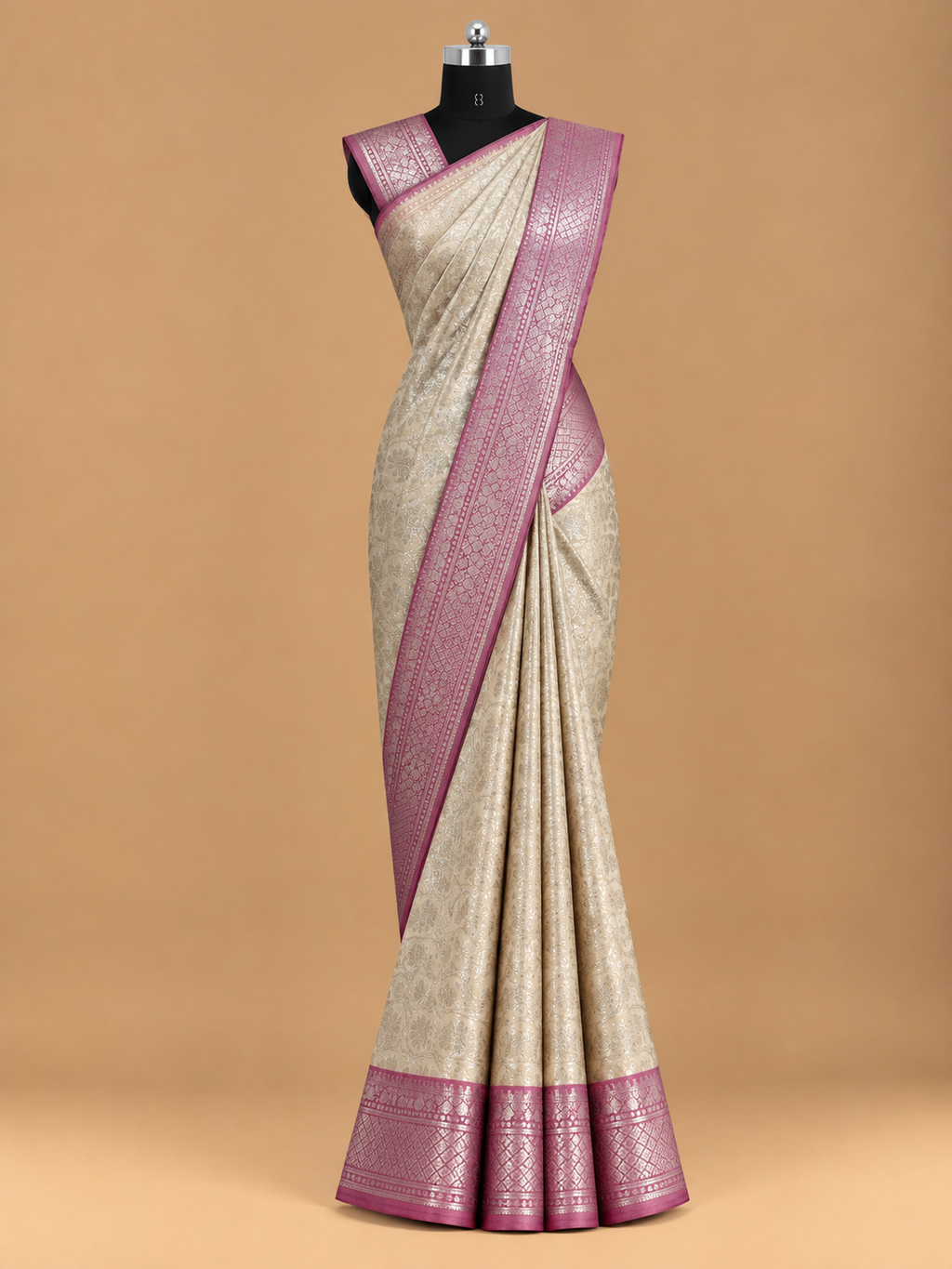 Premium Silver Self-Design Jacquard Art Soft Silk Saree - MS040