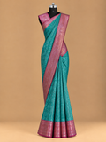 Premium Teal Self-Design Jacquard Art Soft Silk Saree - MS040