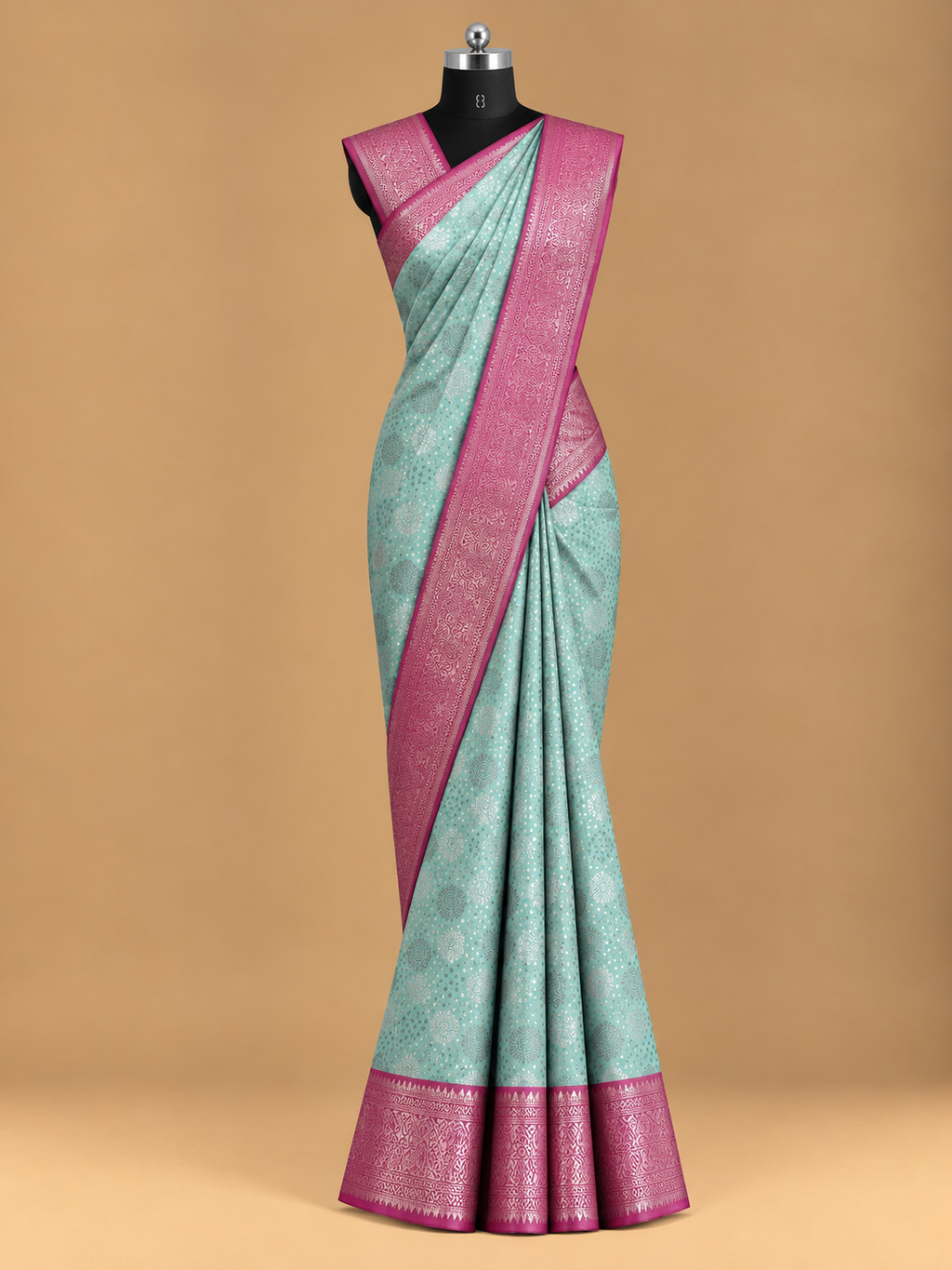 Premium Sea Green Self-Design Jacquard Art Soft Silk Saree - MS040