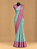 Premium Sea Green Self-Design Jacquard Art Soft Silk Saree - MS040