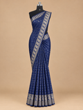 Redolent Navy Blue Viscose Georgette Small Checks Fancy Saree - MC032