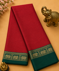 Elegant Dark Red Narayanpet Plain Silk Cotton Saree with Small Woven Zari Border