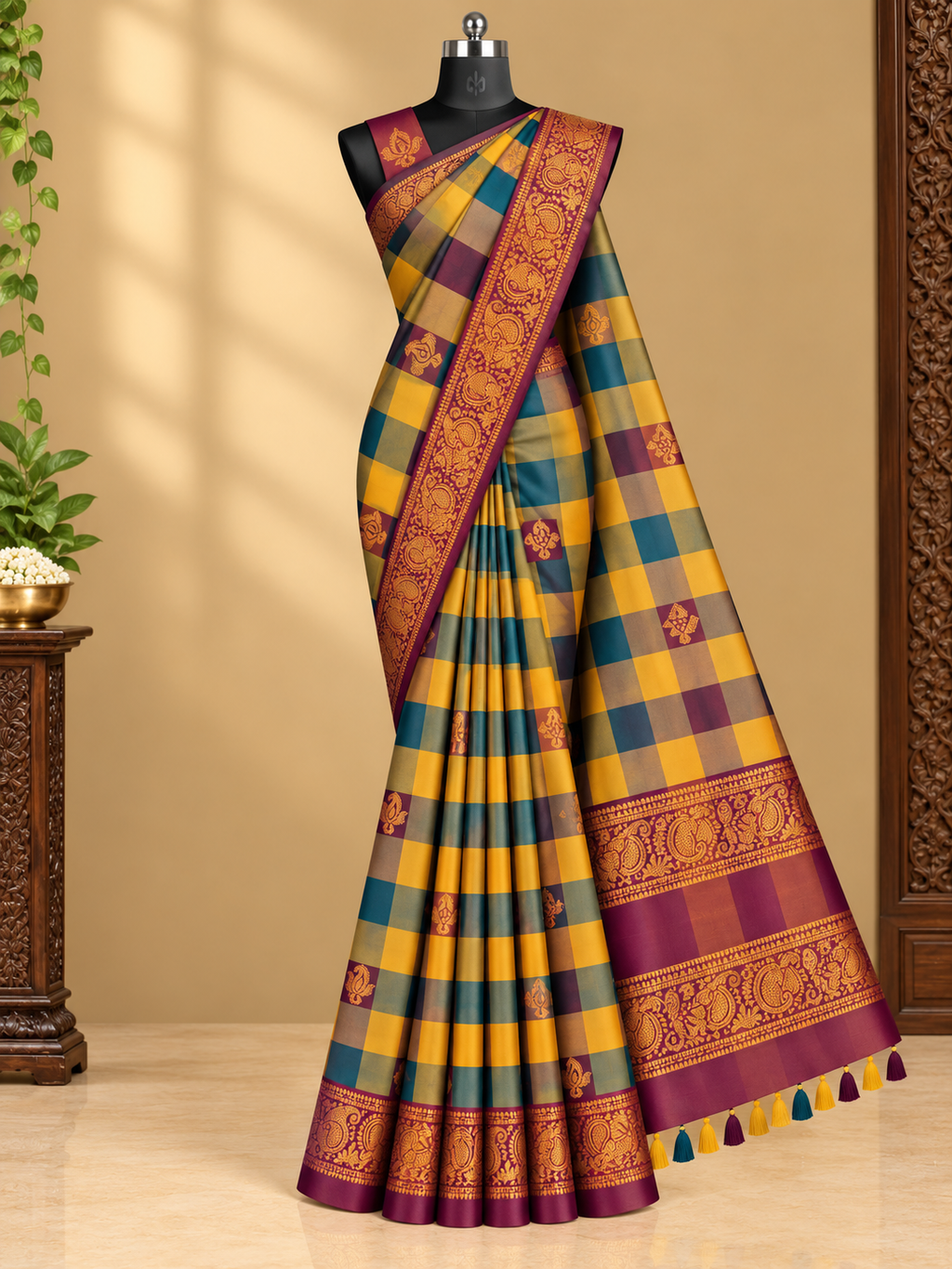 PREMIUM CHECKERED ZARI WORK SAREE COLLECTION