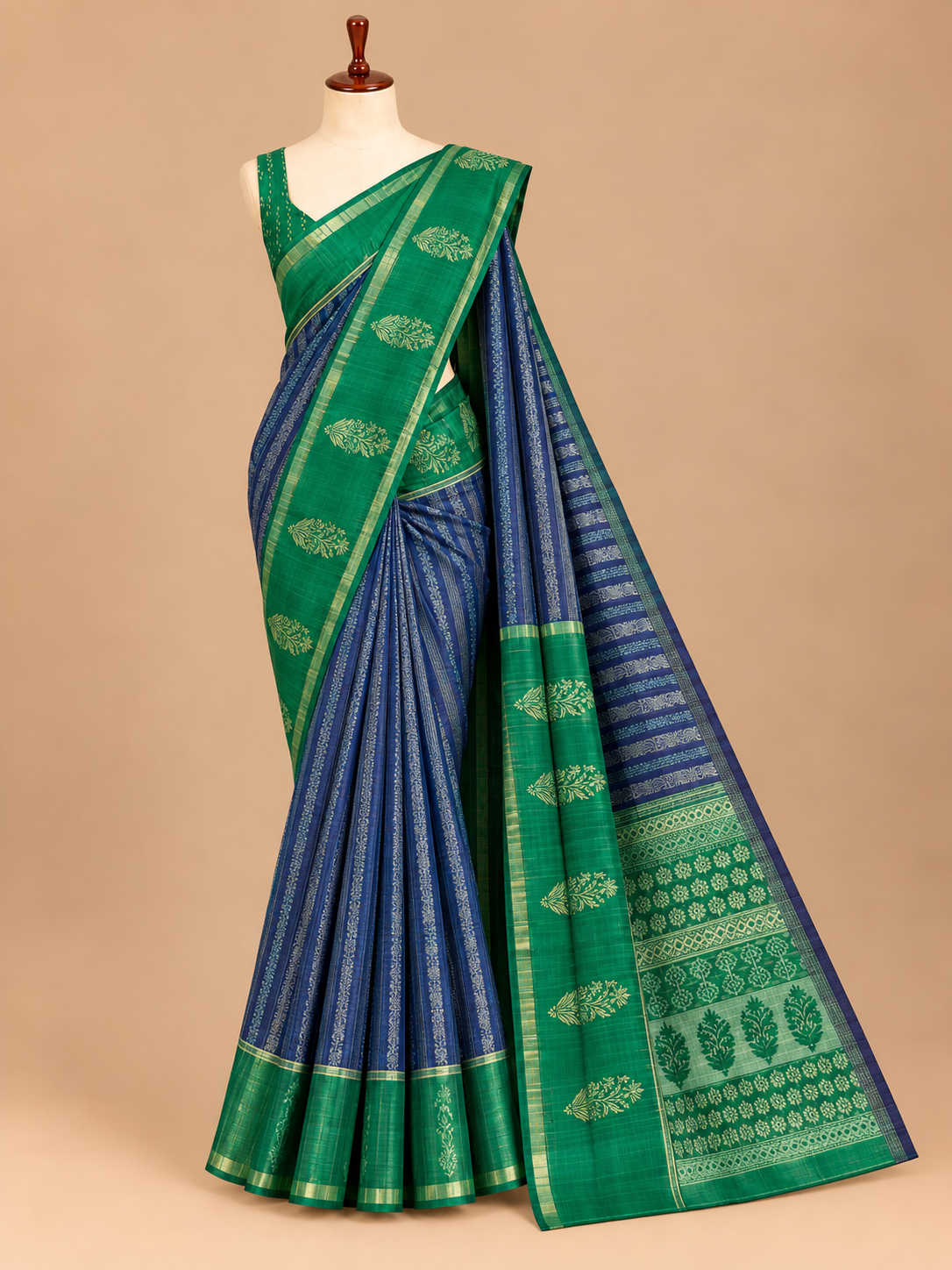Elegant Navy Blue Semi Tussar Silkworm Saree - SS061