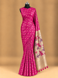 Elegant Rani Pink Gold Zari Butta Pure Tussar Silk Saree - TS083