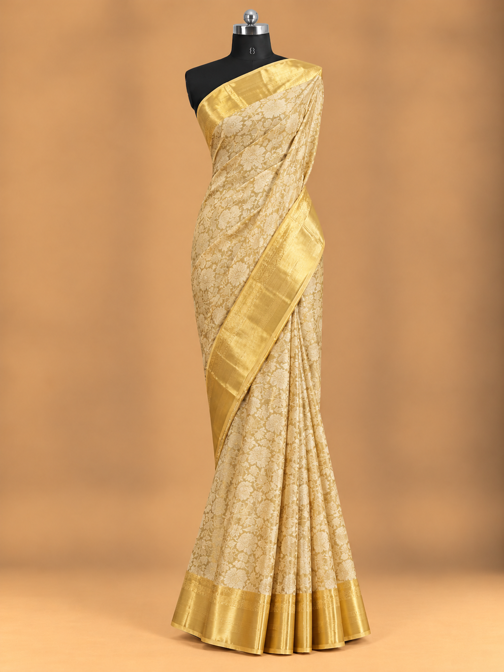 Celebrity Inspired Gold Tissue Saree with Floral Jacquard Border - NA079