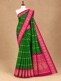 Elegant Grass Green Stripe with Velthari Pattern Sungudi Cotton Saree - SC065