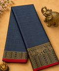 Elegant Grey Narayanpet Plain Silk Cotton Saree with Big Woven Zari Border