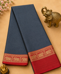 Elegant Grey Narayanpet Plain Silk Cotton Saree with Small Woven Zari Border