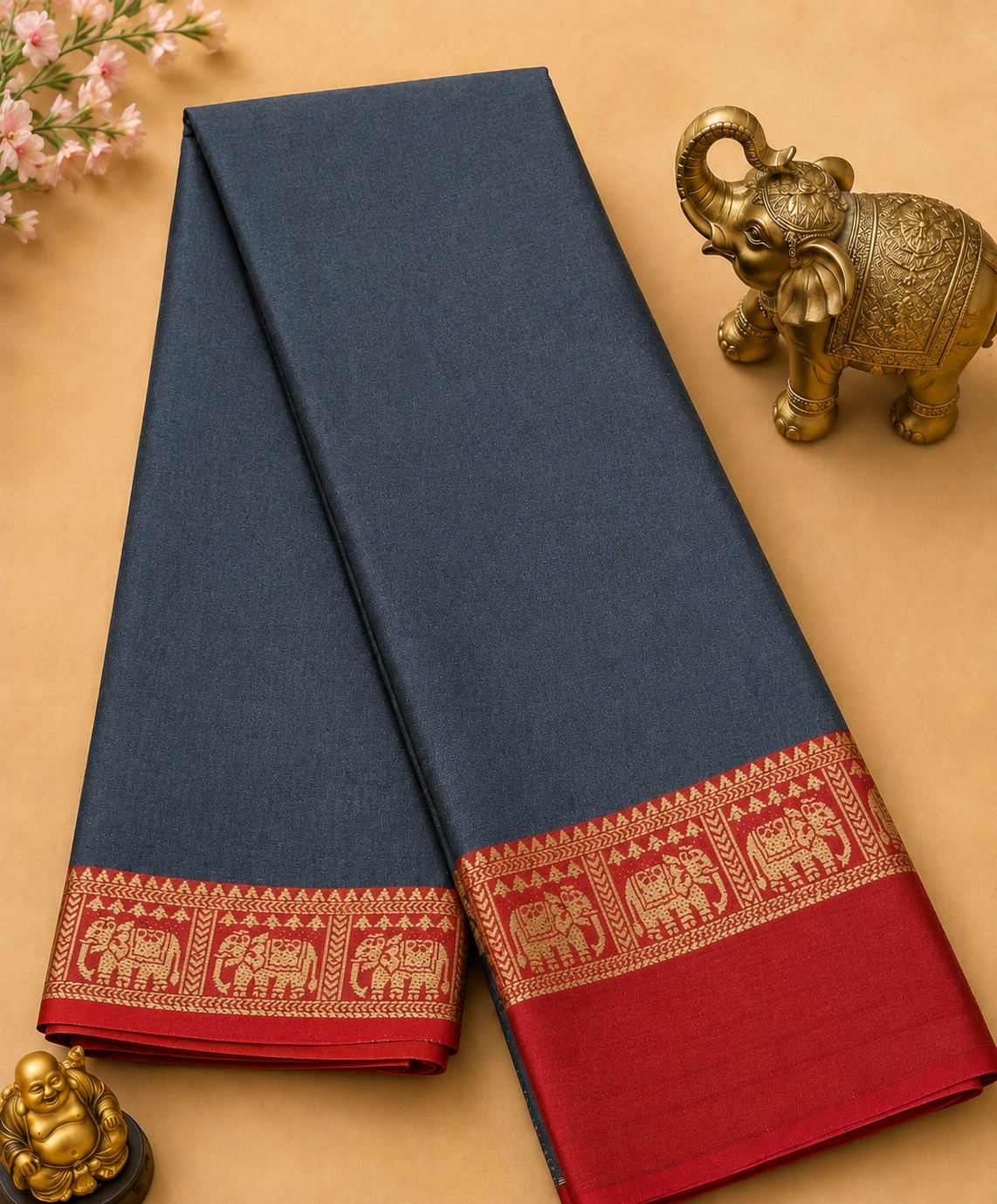 Elegant Grey Narayanpet Plain Silk Cotton Saree with Small Woven Zari Border
