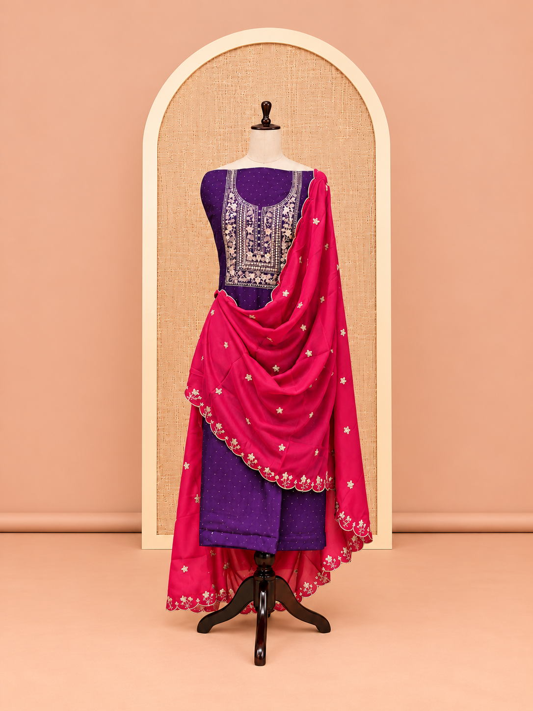 Elegant Royal Purple Embroidered Cotton Silk Salwar Material - SM060