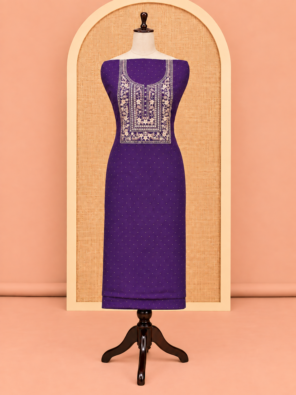 Elegant Royal Purple Embroidered Cotton Silk Salwar Material - SM060