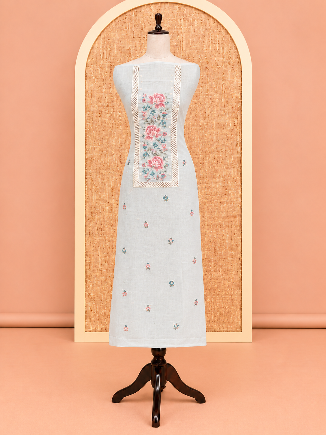 Elegant Off-White Embroidered Cotton Salwar Material - SM060